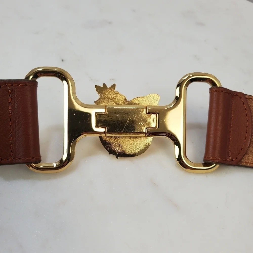 Christian Audigier Small Brown Leather Belt Skulls Roses Gold Halloween 90s Rare